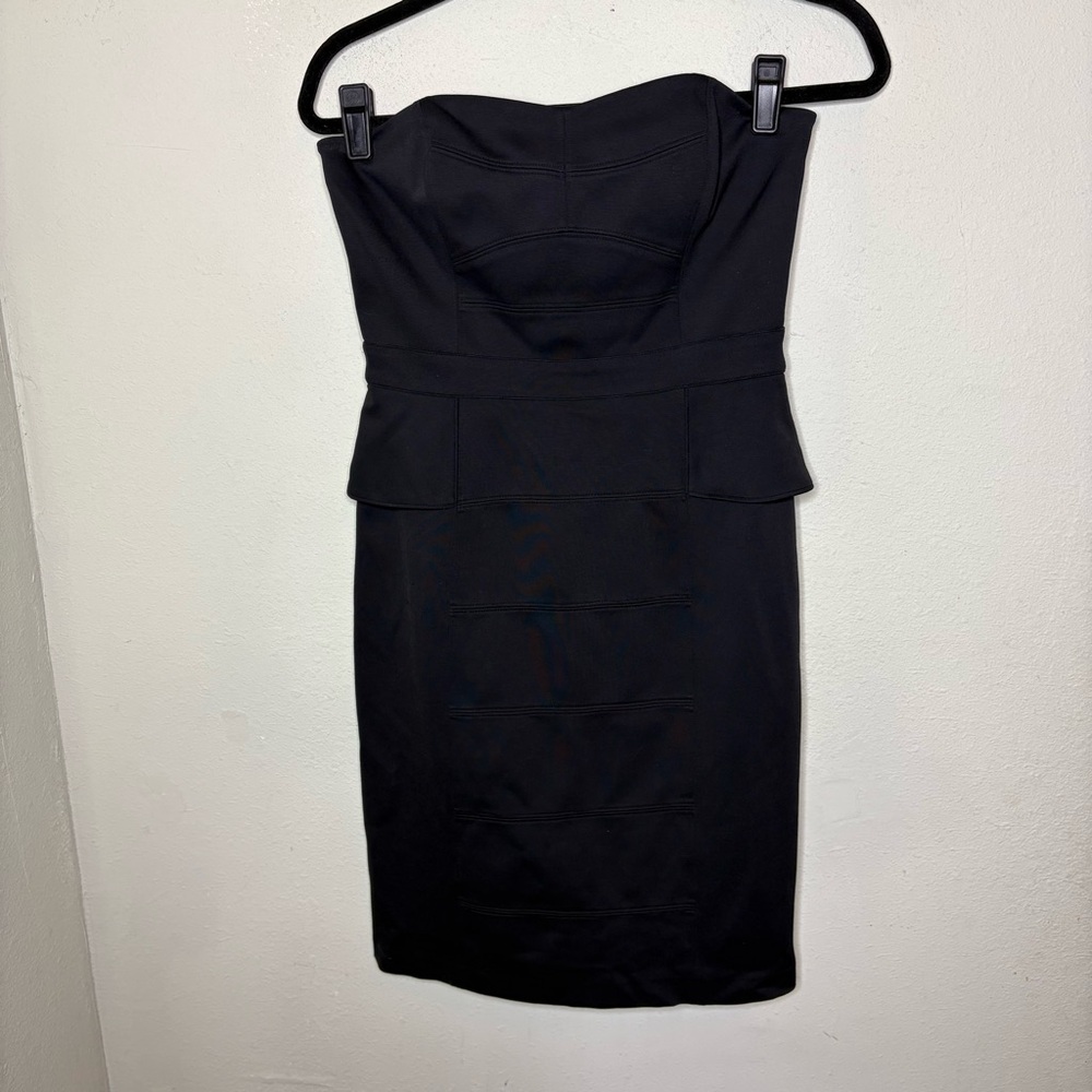 White House Black Market Strapless Black Peplum Sheath Dress Size 4